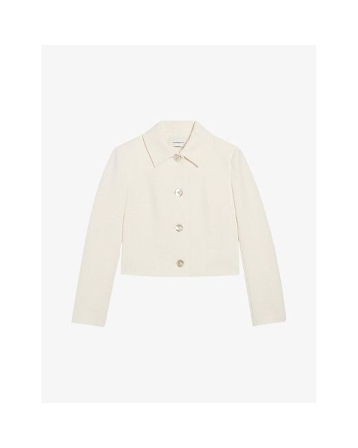 Claudie Pierlot White Faux Pearl-button Boxy-cut Tweed Jacket