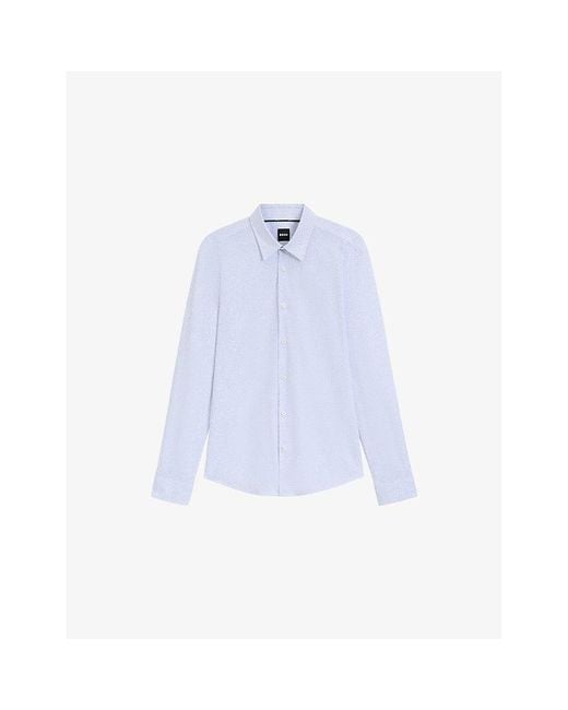 Boss Blue Graphic-Print Regular-Fit Stretch-Woven Shirt for men