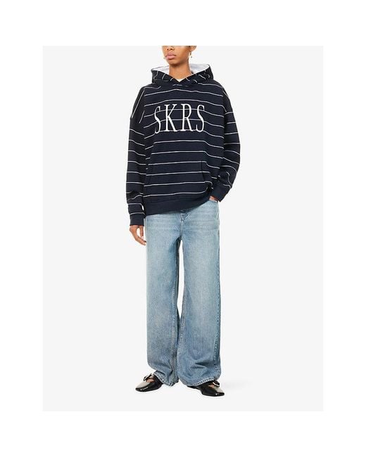 Sisters & Seekers Blue Striped Logo Cotton-Blend Hoodie