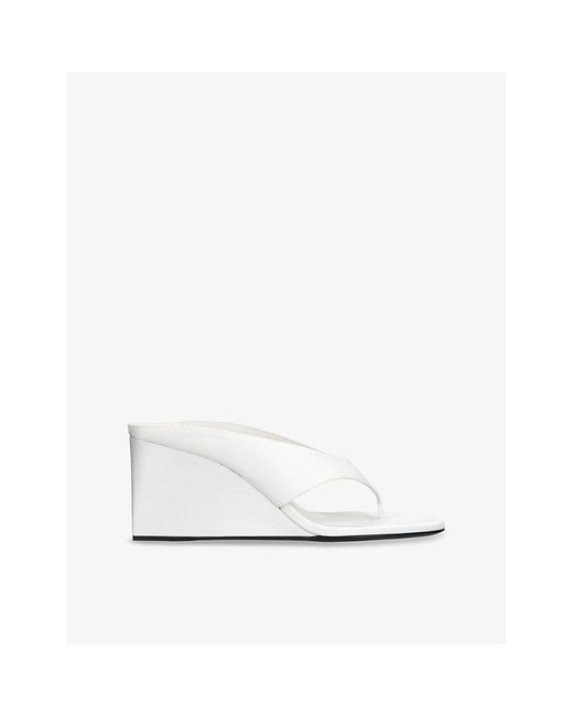 Alaïa White Tong 75 Satin Wedge-Heeled Mules