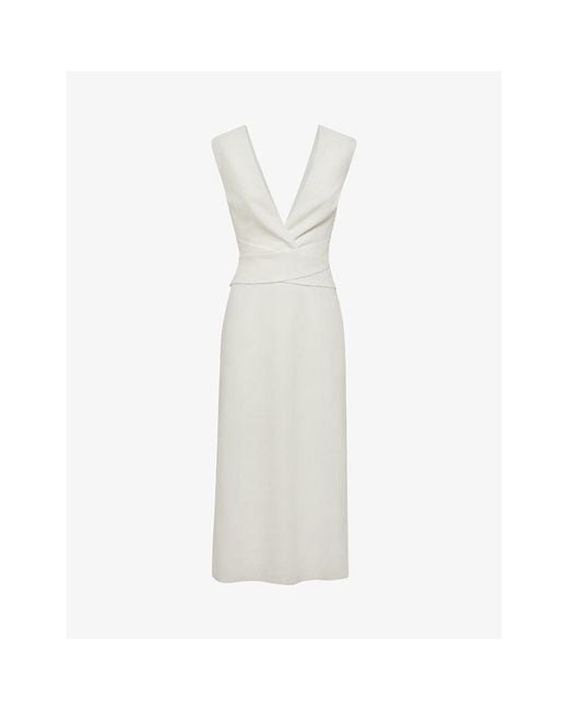 Reiss White Jayla V-neck Cross-over Stretch-woven Midi Dress