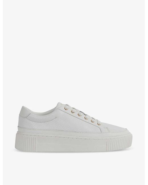 Reiss White Leanne Grained-leather Low-top Trainers