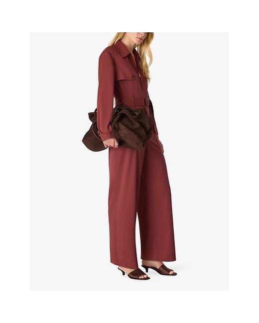 Whistles Women's Red Trench-Detail Long-Sleeve Stretch-Woven Jumpsuit full length jumpsuits