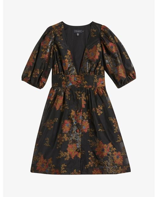 Ted Baker Catalin Floral-print Woven Mini Dress in Black | Lyst