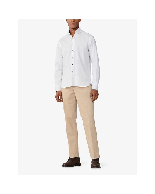 Hackett White Herringbone Classic-Fit Cotton-Flannel Shirt for men