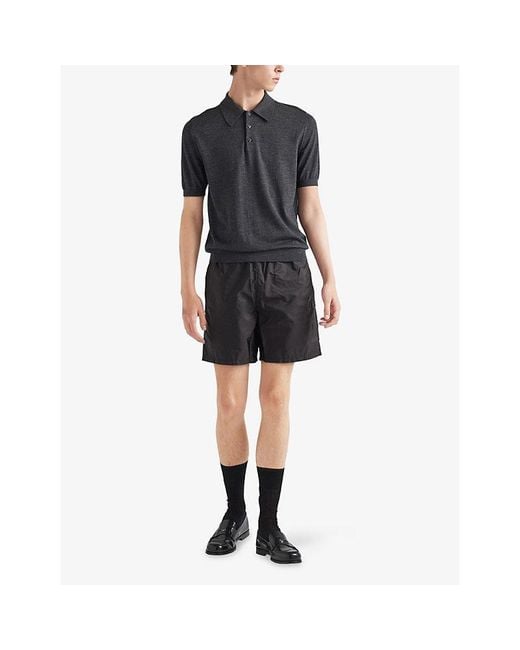 Prada Black Triangle-Logo Re-Nylon Swim Trunks for men