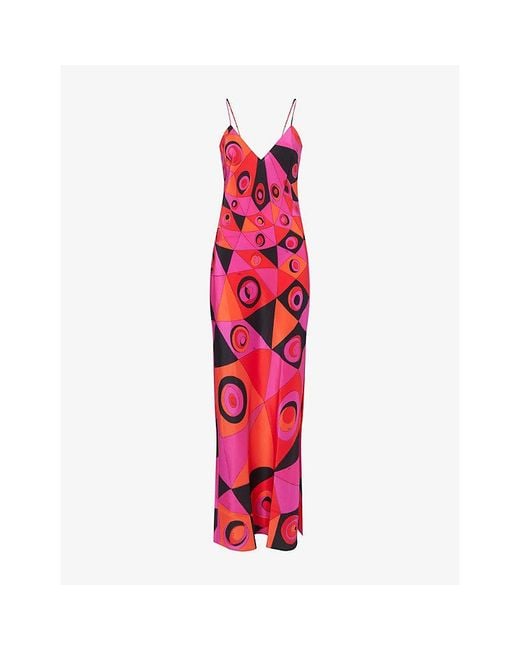 Emilio Pucci Red Graphic-Print Silk Maxi Dress