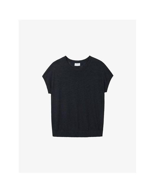 The White Company Blue Button-Back Short-Sleeve Cotton And Linen-Blend T-Shirt