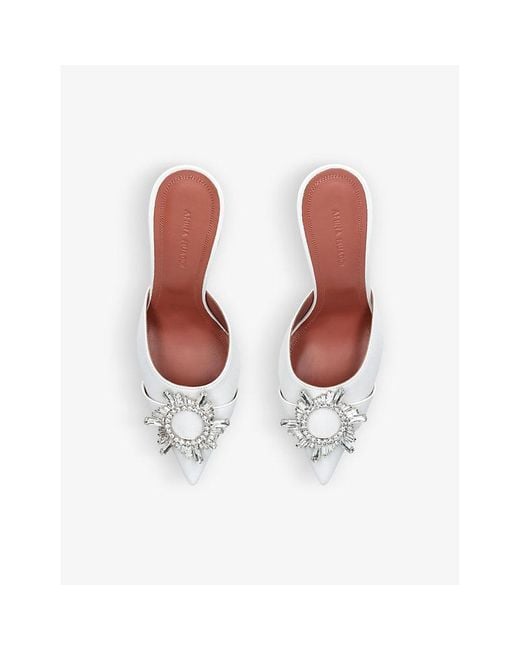 AMINA MUADDI White Begum Crystal-embellished Leather Mules