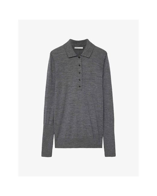 AllSaints Gray Martel Long-Sleeve Wool Polo
