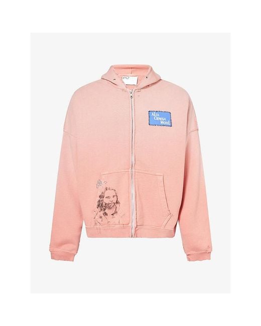 Paly Hollywood Pink Alta Cienega Zip-Up Cotton Hoody for men