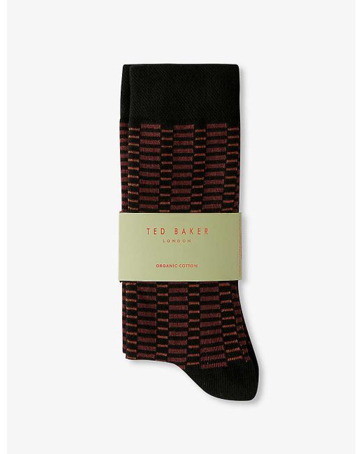 Ted Baker Black Sokkone Crew-length Patterned Stretch-cotton Socks for men