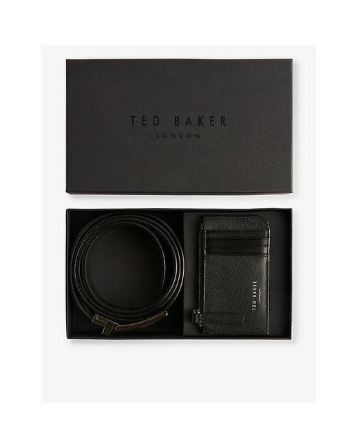 Ted Baker Black Santel Bovine-leather Cardholder And Belt Set for men