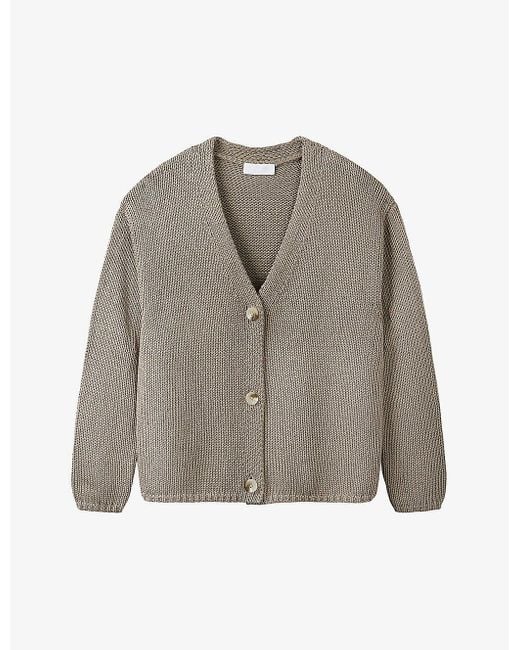 The White Company Gray Buttoned V-neck Cotton-knit Cardigan