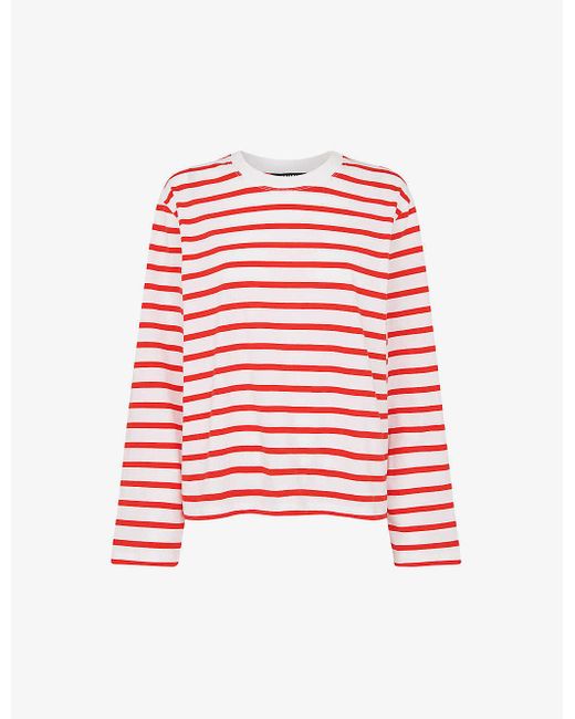 Whistles Red Striped Long-sleeve Organic-cotton Top