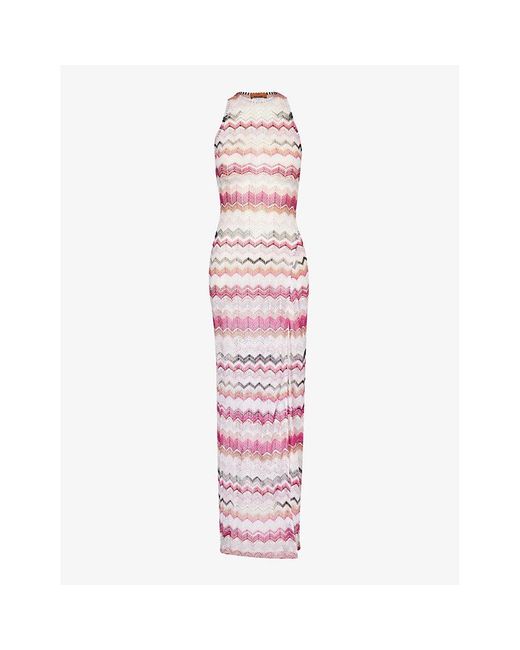 Missoni Pink Tones Chevron Split-hem Knitted Maxi Dress
