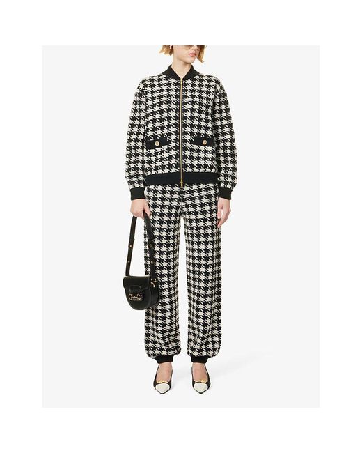 Gucci Black Elasticated-cuff Houndstooth-pattern Wool Trousers