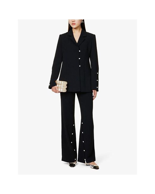 Stine Goya Blue Button-embellished Wide-leg Recycled-polyester Woven Trousers