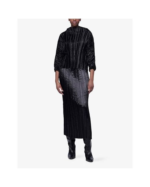 eem Black Fitted Plisse Woven Maxi Skirt