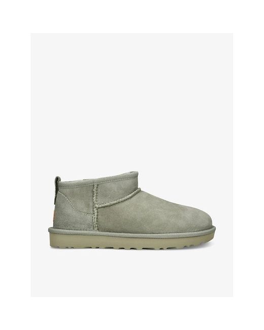 Ugg Green Classic Ultra Mini Logo-patch Suede And Shearling Ankle Boots