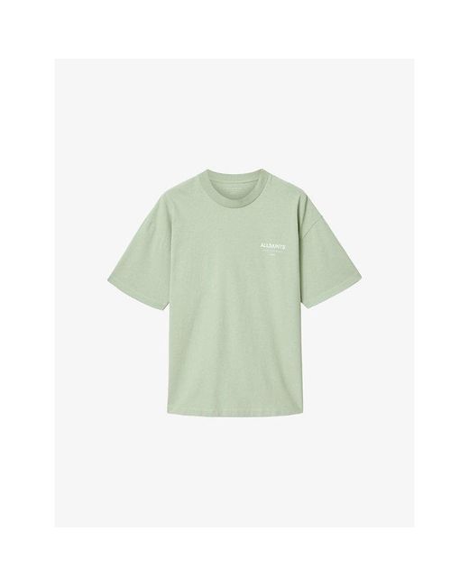 AllSaints Green Underground Logo-Print Relaxed-Fit Cotton T-Shirt for men
