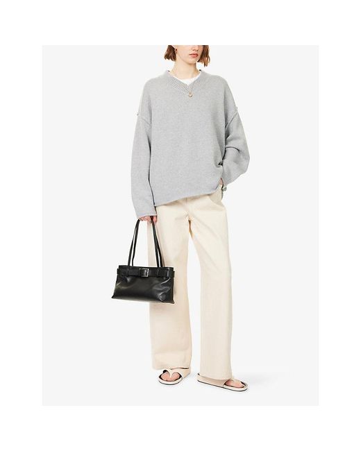 Dissh Gray Oversized V-Neck Merino Wool-Blend Jumper