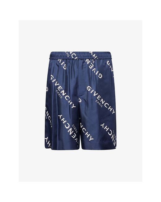 Givenchy Blue Relaxed-Fit Logo Silk Shorts for men