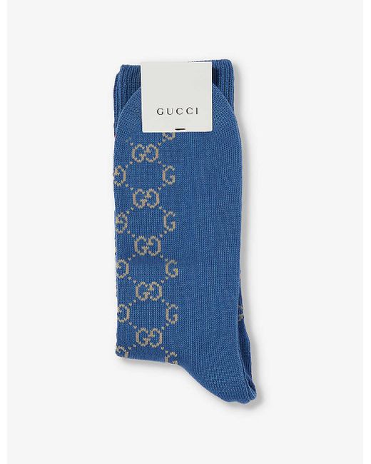 Gucci Blue Monogram-pattern Stretch-cotton Sock