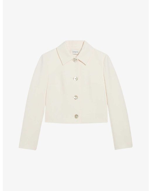 Claudie Pierlot White Faux Pearl-button Boxy-cut Tweed Jacket