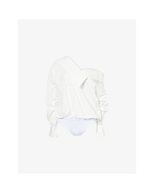Abadia White Off-Shoulder Cotton-Blend Bodysuit