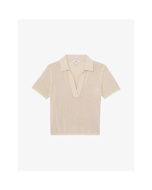 Reiss Natural Pippa Open-Stitch Woven Polo Shirt