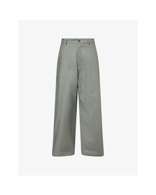 Acne Gray Plass Double Wide-Leg Cotton-Poplin Trousers for men