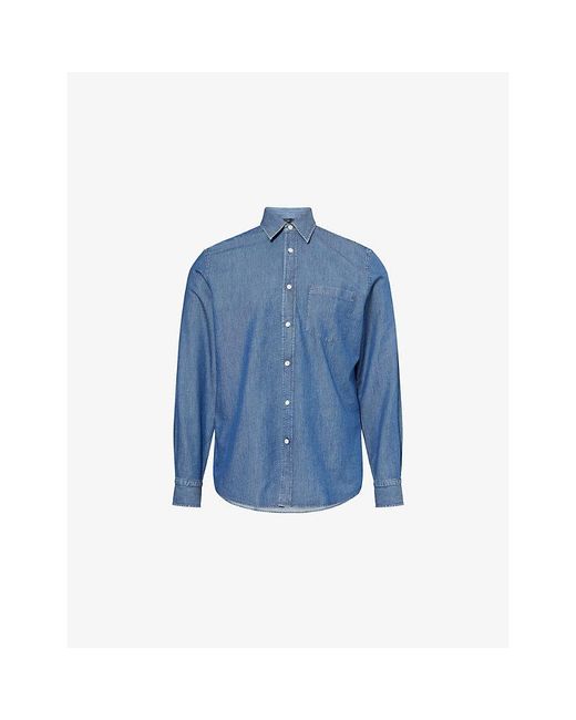 Dunhill Blue Pointed-Collar Long-Sleeve Silk-Cotton Blend Shirt for men