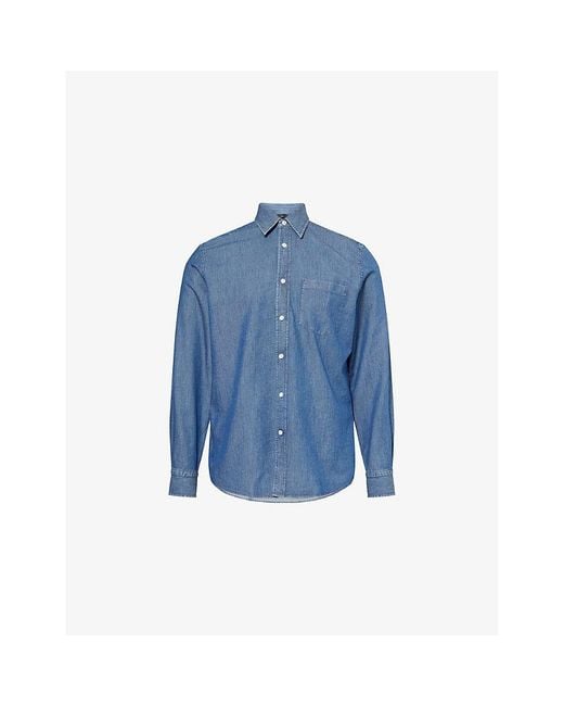 Dunhill Blue Pointed-Collar Long-Sleeve Silk-Cotton Blend Shirt for men