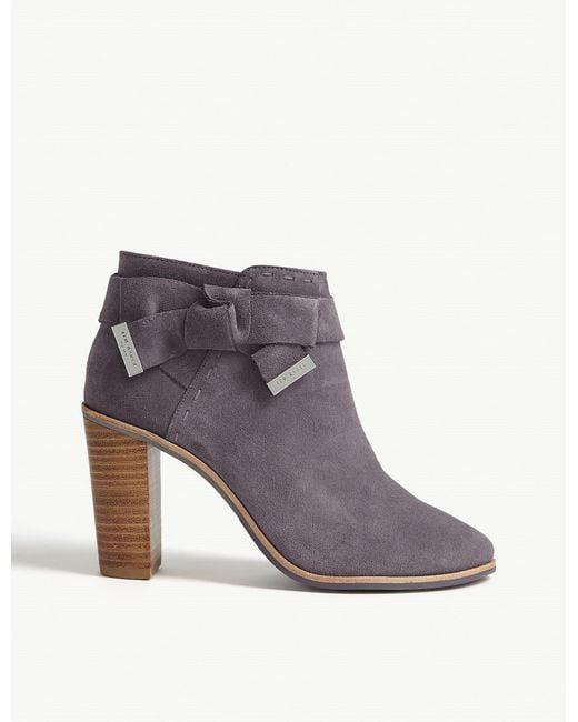 Ted Baker Gray Anaedi Bow Detail Suede Ankle Boots