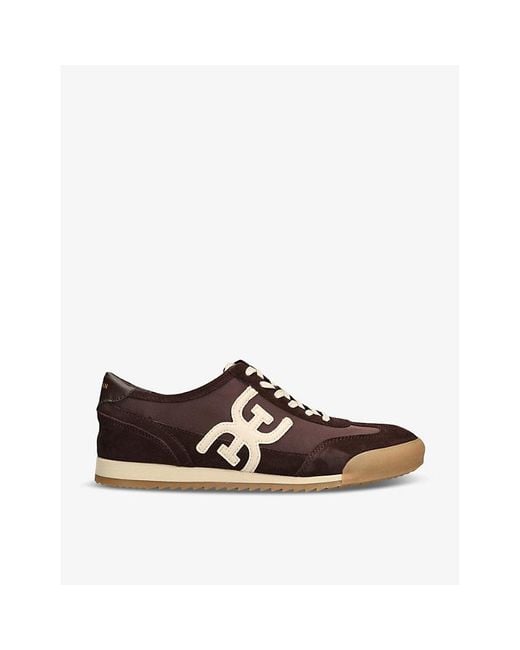 Sam Edelman Brown Ivey Branded Leather And Suede Low-Top Trainers