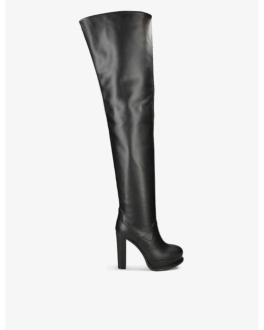 Alexander McQueen Black Panelled Leather Platform Over-the-knee Boots