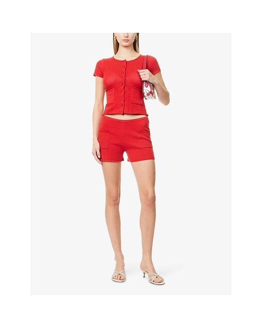 Peachy Den Marie Textured Stretch-Cotton Blend Top