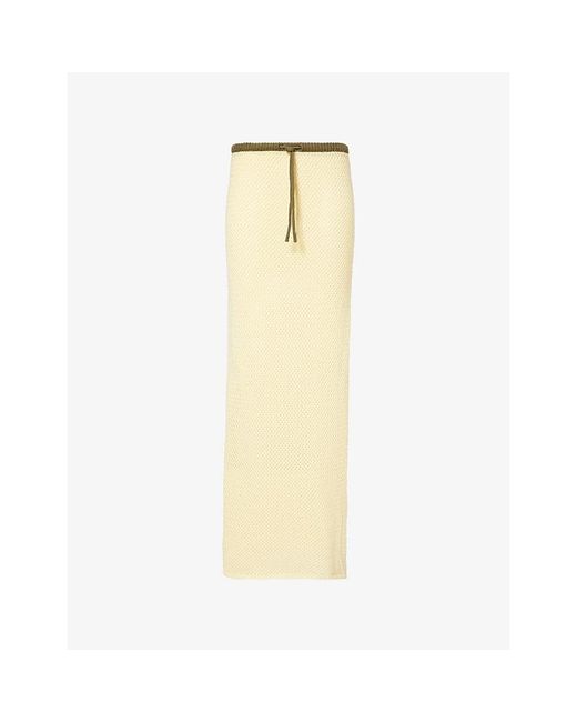 HYPHEN Natural Crochet-Knit Cotton-Blend Maxi Skirt