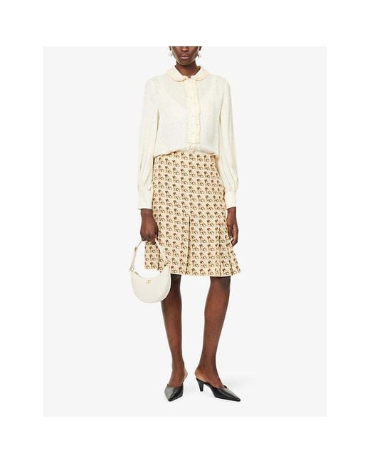 Valentino Garavani Natural Printed Pleated Silk Midi Skirt
