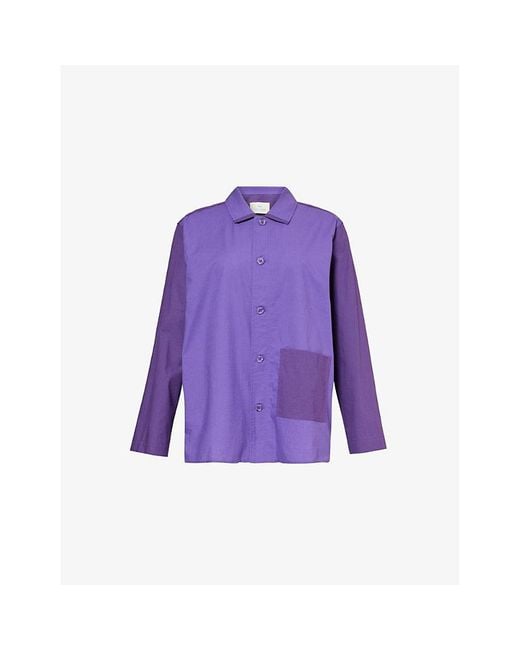 Hay Purple Duo Relaxed-Fit Long-Sleeve Cotton Pyjama Shirt