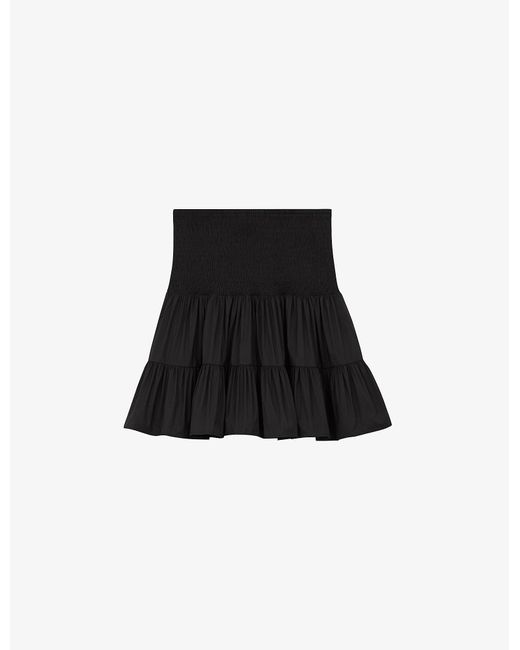 Maje Synthetic June Smocked Woven Mini Skirt in Black | Lyst