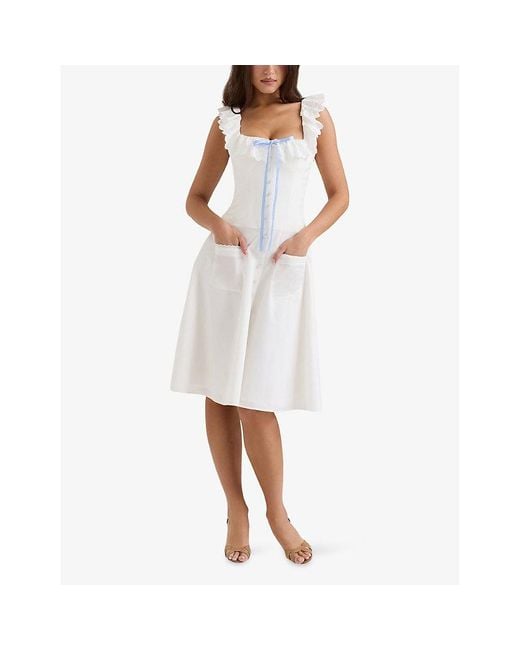House Of Cb White Mathilde Broderie-Anglaise Stretch-Cotton Midi Dress