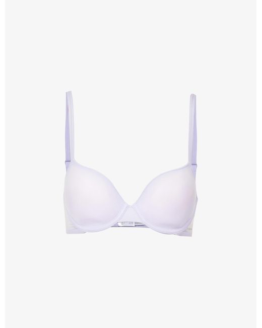 Calvin Klein Lace Marquisette Sheer Plunge Stretchwoven Bra in White