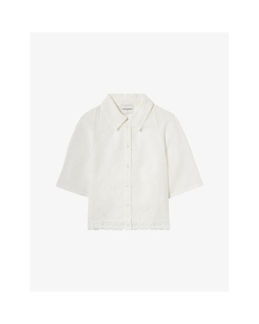 Claudie Pierlot White Short-Sleeved Lace-Trim Woven Shirt