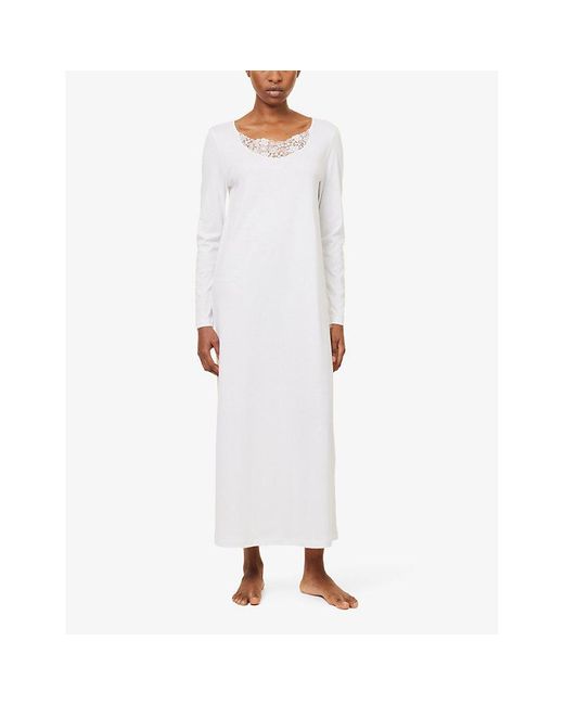 Hanro White Michelle Long-sleeve Cotton-jersey Night Dress