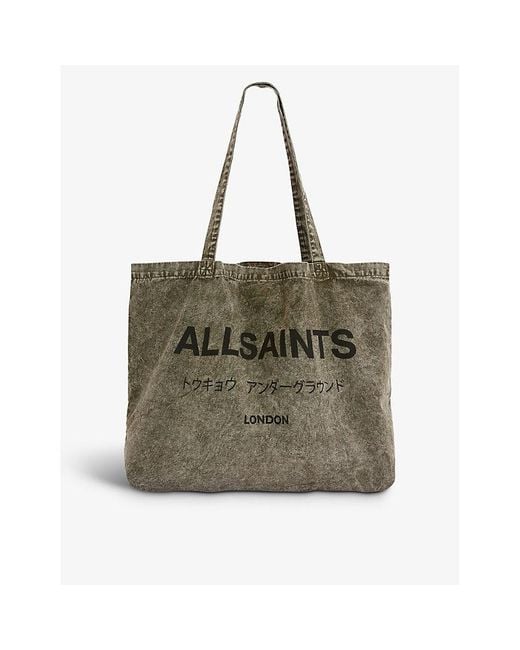 AllSaints Green Underground Acid Cotton Tote Bag for men