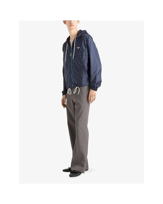 Prada Blue Re-Nylon Brand-Plaque Shell Jacket for men