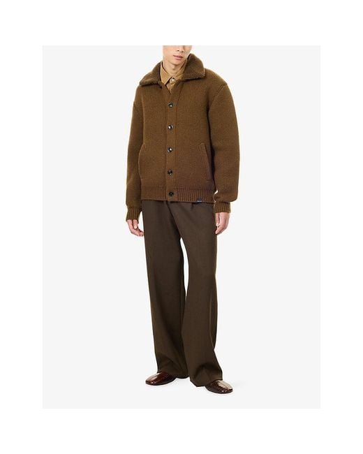 Tom Ford Brown Shearling-Collar Cashmere Knitted Cardigan for men