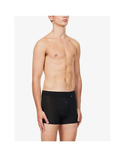 Hanro Black Logo Stretch-Jersey Trunks for men